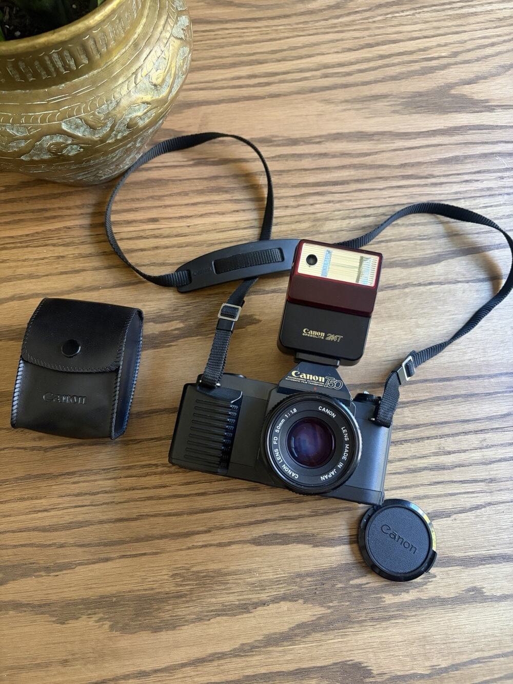 Vintage 1980s Canon T50 Camera Canon Lens FD 50mm f/1.8 and Canon Flash